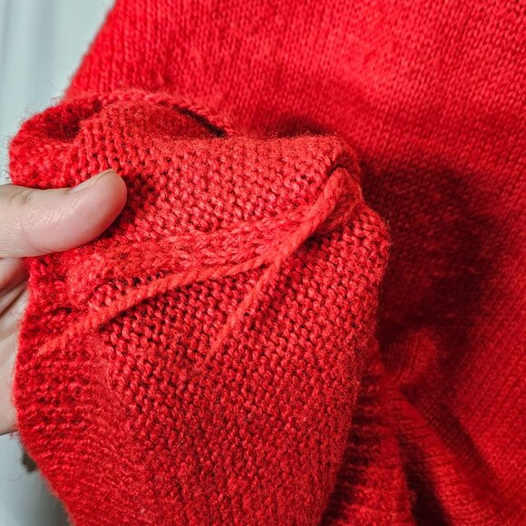 Vintage Red & Cream Handmade Acrylic Knit Sweater With Turtleneck Long Sleeves M - Picture 5 of 8